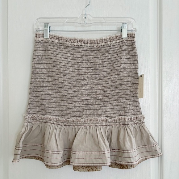 Pilcro Smocked Ruffle Mini Skirt Small Tan NEW NWT Anthropologie - Picture 8 of 8